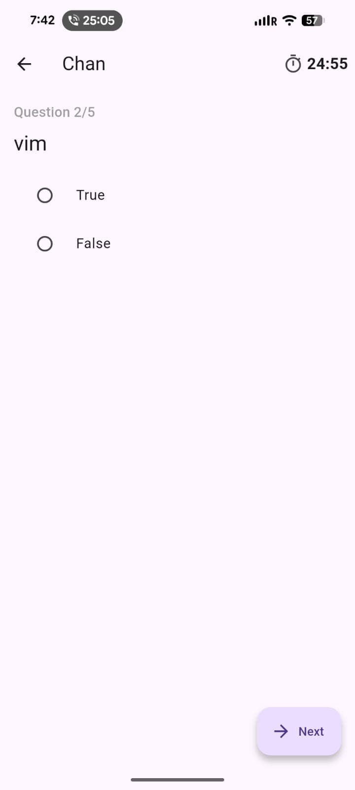 Quiz mid-attempt, instant feedback, scoring on submit.